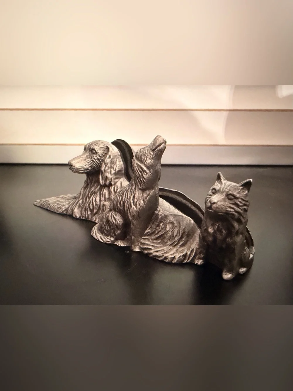 Vintage Pewter Sporting Dogs Business Card Holder & Photo Stand